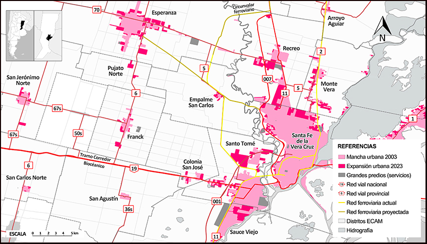 RMSF: expansión urbana en la
microrregión Centro-Oeste entre los años 2003 y 2023.