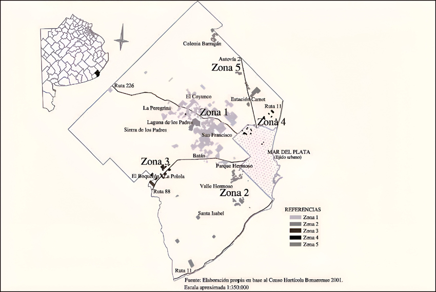 Distribución de las explotaciones
hortícolas en General Pueyrredón según Censo Hortícola 2001