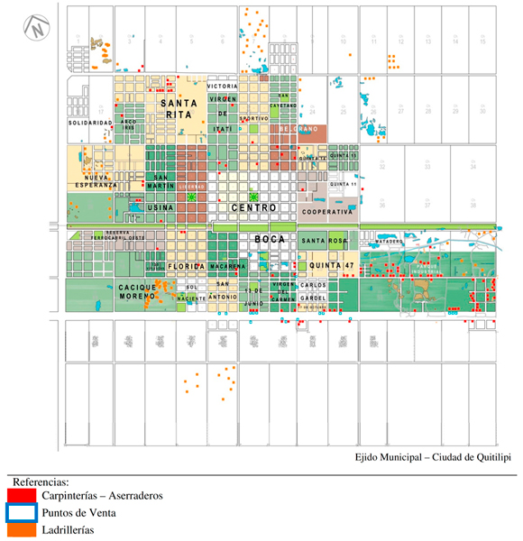 Ubicación de carpinterías, aserraderos, puntos de venta y ladrillerías por barrio – Quitilipi