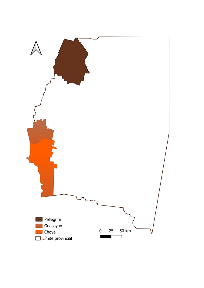 Ubicación geográfica
de los departamentos correspondientes al área de estudio.