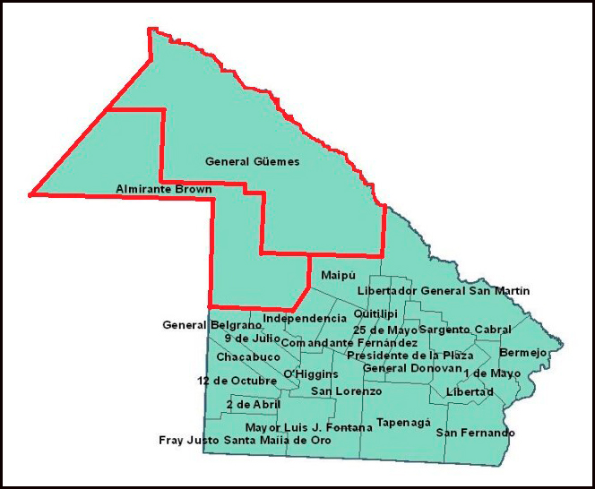 Ubicación del área de estudio: departamentos Gral. Güemes y Almirante Brown