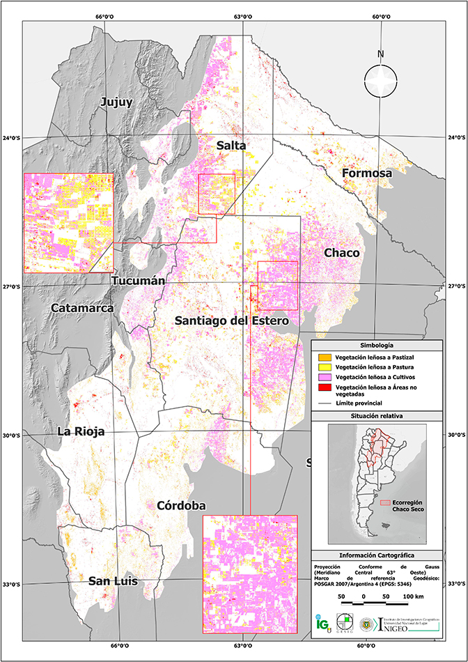 Mapa de las transiciones de la vegetación leñosa natural a otras categorías entre 1985 y 2022 