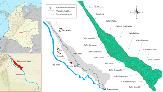 Cuenca del caño Iracá, principal tributario del río Ariari en el piedemonte llanero colombiano.