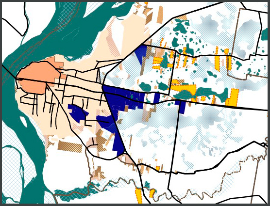 Aproximaci&oacute;n a los barrios afectados seg&uacute;n la prensa local (Azul) y UC (Amarillo), durante las lluvias de 2017.