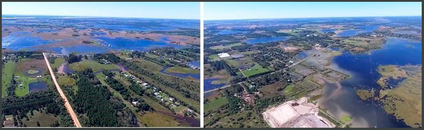 (Izq.) Territorio de Avance Clubes de Campo al norte de Ruta 5 - (Der.) Anegamiento de barrios sobre Ruta 5.