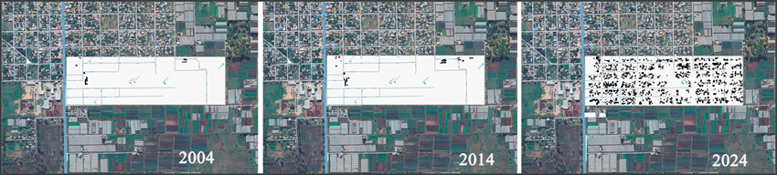 Evoluci&oacute;n de la ocupaci&oacute;n del barrio Abasto Nuevo. A&ntilde;os 2004-2014 y 2024.