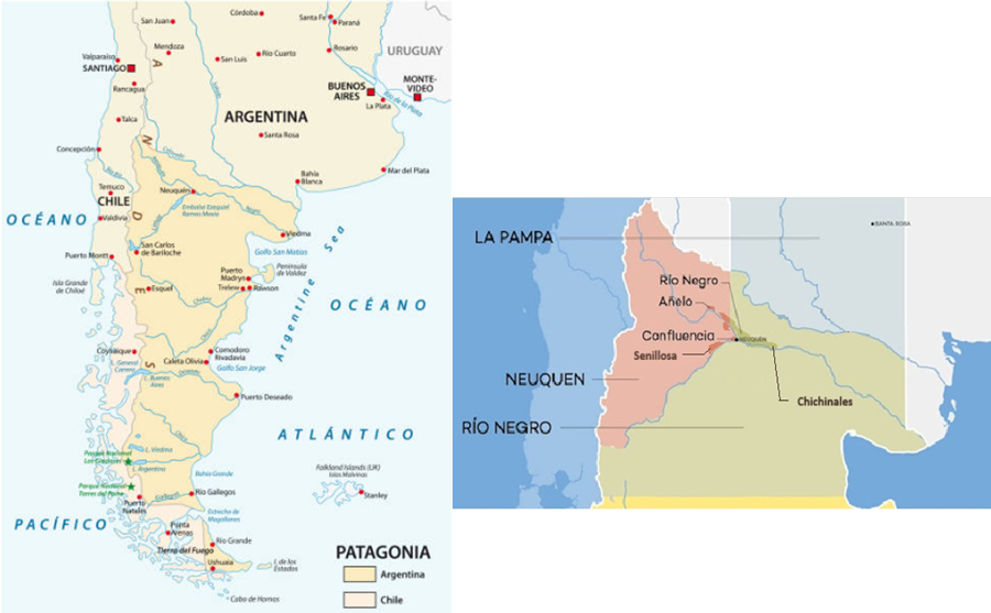 Mapa de ubicaci&oacute;n del Alto Valle de la Provincia de Rio Negro y Neuqu&eacute;n en la Patagonia Argentina.